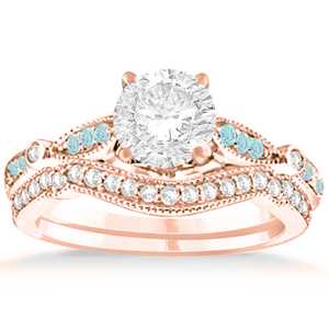 Conjunto de Joyería Fina Vintage de Oro Rosa de 14k con Aguamarina Marquise y Punto (0.29ct) - Product Image 2