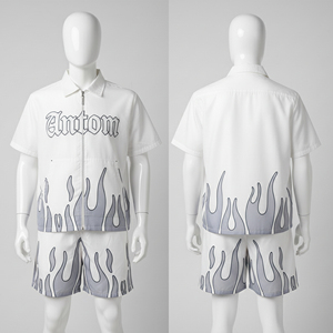 ชุดกางเกงขาสั้นกันลมระบายอากาศสำหรับผู้ชายสองชิ้นผ้าฝ้ายสะท้อนแสงพิมพ์โลโก้ได้ตามต้องการสำหรับฤดูร้อน - Product Image 2