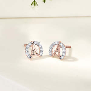 Boucles d'oreilles en or rose Paris Glow avec diamants pour femmes - Product Image 1