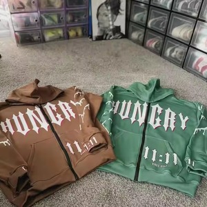 เสื้อฮู้ดมีซิปรูดรูดซิปลายดอกไม้สำหรับผู้ชายเสื้อครอปเย็บปะติดผ้าสีจางลงแดดออกแบบโลโก้ได้ตามต้องการ - Product Image 5