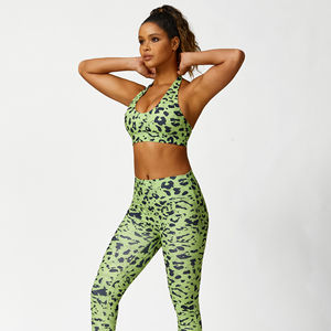 Sexy Leopard Set Halter Neck Bra <b>Crop</b> Backless Scrunched Butt <b>Leggings</b> High Waist V Cut - Product Image 1