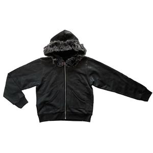 Veste zippée épaisse en molleton français tissé sur mesure, avec capuche amovible en fausse fourrure et strass, pour femme, avec badge - Product Image 1