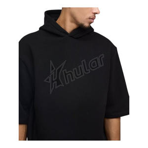 Noir quart de bras noir polaire à capuche personnalisé brodé polaire bouffée impression décontracté hiver hommes lettre sweats à capuche - Product Image 2