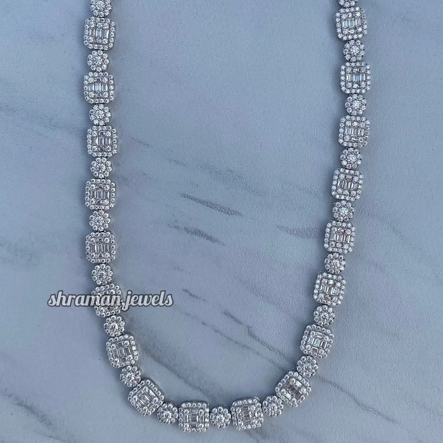 Men's baguette Diamond Cluster tennis chain Link necklace Sterling Silver Round diamond choker icy Moissanite Diamond necklace