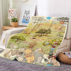 Couverture polaire personnalisable en fausse fourrure pour enfants, motif dessin animé Ours et Carte de la Forêt des 100 Acres, chaude et douce, tissée, vente en gros - Product Image 1