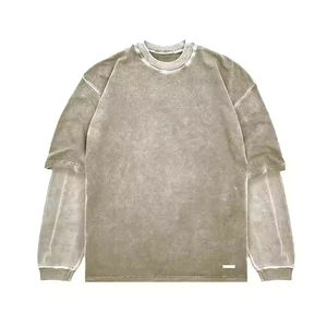 T-shirt à manches longues à double couche, multicolores, à panneaux, avec logo personnalisé, 100% coton, imprimé en DTG, logo vintage, lavé - Product Image 4