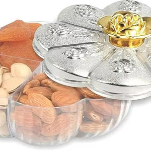 Elegant Silver Metal Dry Fruit <b>Box</b> Perfect <b>for</b> Gifting, Storage & Table Decoration - Product Image 1