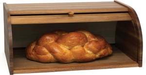 Boîte à pain en bois d'acacia à couvercle roulant, 16 po x 10-3/4 po x 7 po pour comptoir de cuisine, grande capacité, rangement alimentaire en bambou à une seule couche - Product Image 2