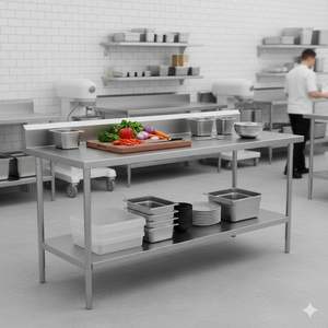 Mesa de Trabajo de Acero Inoxidable 201/304 para Cocina Comercial, Mostrador para Alimentos Fríos, Gabinete de Almacenamiento Desmontable, Capacidad Personalizada, Origen Estadounidense - Product Image 3