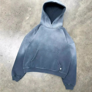 Trendy Vintage Custom 100% Cotton Fleece Oversized Regular <b>Hoodie</b> Heavyweight Acid Washed <b>Grey</b> Embroidery Winter Eco-Friendly - Product Image 5