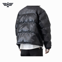 Blouson matelassé noir en PU pour homme, col montant, fermeture éclair, coupe-vent, épais, hiver, décontracté, coupe ample, couleur unie, manches classiques