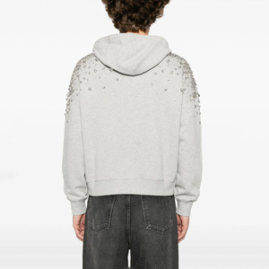 เสื้อมีฮู้ดแบบสวมศีรษะสำหรับผู้ชายเสื้อฮู้ดแบบสวมศีรษะทำจากผ้าฝ้าย100% ออกแบบได้ตามต้องการประดับด้วยลูกปัดแวววาวมีฮู้ดสีทึบสำหรับผู้ชาย - Product Image 2