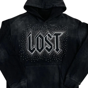 Sweat à capuche noir LOST avec strass, streetwear tendance, graphique élégant, coton chaud, décontracté, automne, pull de créateur, mode masculine - Product Image 2
