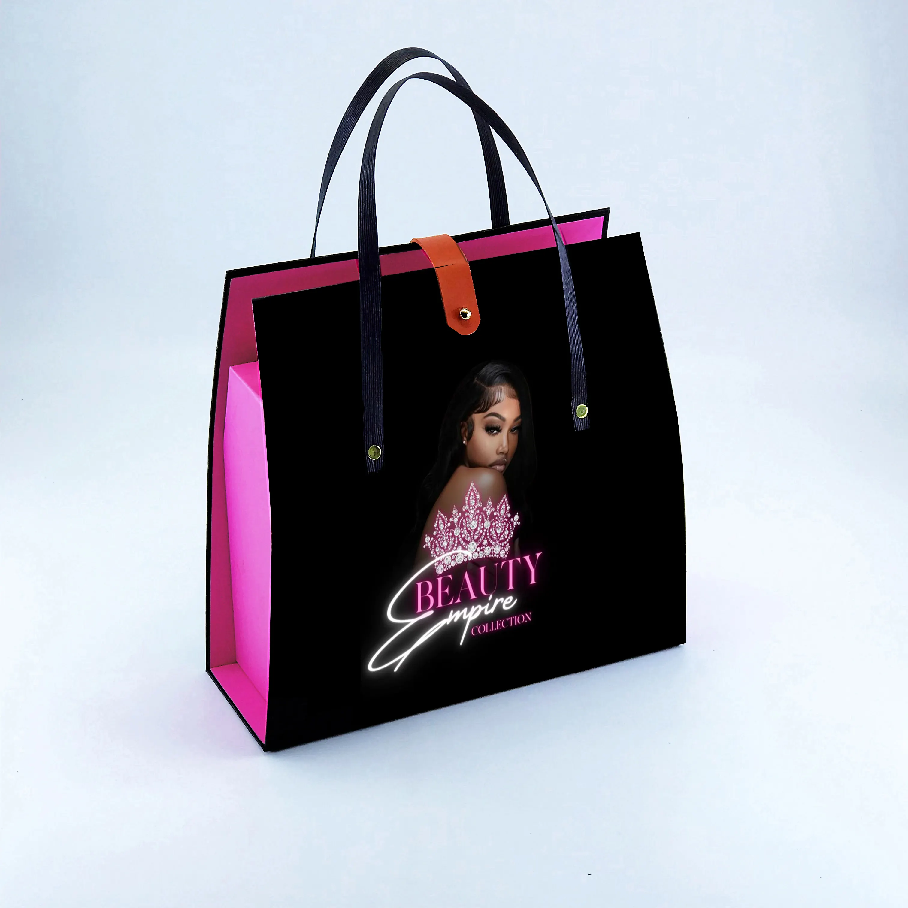 free design custom luxury fashion cardboard box with handles bag for human hair wig human hair hair extension packaging