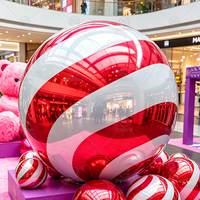 Ballon gonflable géant en PVC à rayures de bonbons, boule miroir brillante, sphère réfléchissante, ornement pour la décoration de Noël, de la cour, des fêtes et des vacances