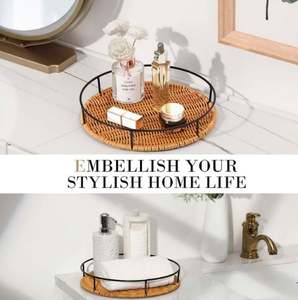 Plateau de service alimentaire en rotin à poignées en fer vintage Design tendance fait à la main Plateau de nourriture en rotin de grande taille de la plus haute qualité - Product Image 3