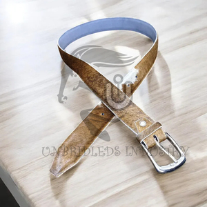 Ceinture en cuir de vache à poils naturels, fabriquée à la main, avec boucle en alliage |   Ceinture décontractée à imprimé animal de qualité supérieure et durable - Product Image 2