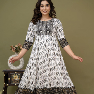 Vestido largo de calidad superior, bordado de secuencia, trabajo lateral, telar manual Dori, fabricante indio - Product Image 1