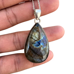 Pendentif en argent sterling 925 de style Boho classique pour femme fait à la main avec des pierres précieuses de Labradorite bijoux cadeaux plaqués rhodium - Product Image 1