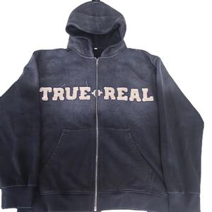 450gsm lavé à l'acide hommes sweats à capuche Applique broderie coton lourd surdimensionné goutte épaule fermeture éclair à capuche personnalisé pull éponge français - Product Image 1