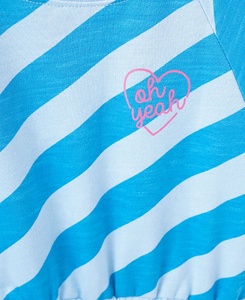Robe d'été décontractée pour filles, en coton, bleue, à rayures diagonales, col rond, manches courtes, coupe trapèze, avec boutons au dos - Product Image 3