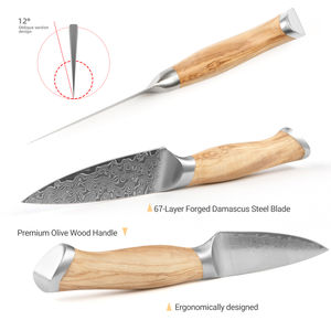Couteau à éplucher Santoku de luxe en acier Damas à 67 couches de 3,5 pouces avec manche en bois d'olivier pour sushi, découpe et fruits - Product Image 3