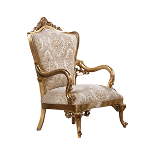 Classic Royal Style Gilded Wooden Frame Accent <b>Chair</b> with Ornate Floral Pattern - Product Image 1