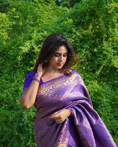 Banarashi-Saree de seda suave con hermosa blusa, tejido Jacquard liso, compras en línea, India, nuevo lanzamiento - Product Image 3
