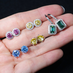 Custom Designer Jewelry Women Sterling Silver 925 Multicolor Screw <b>Back</b> Pink Gra Vvs Moissanite Rhodium Plated Trendy Earrings - Product Image 1