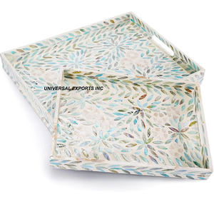 Bandeja para servir de madera de madreperla, plato para servir con forma rectangular de diseñador, bandeja para servir de madera nueva con estilo clásico - Product Image 2