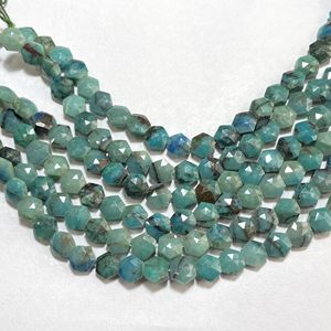 Perles en forme d'hexagone à facettes de chrysocolle, perles de fantaisie en pierres précieuses naturelles de 8MM, prix de gros - Product Image 3