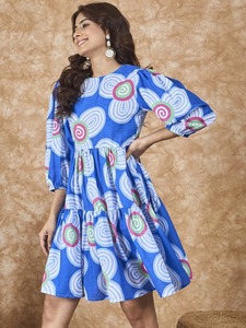 Vestido de longitud media de algodón estampado de bloque de mano indio nueva moda Casual verano desgaste cintura Natural ecológico para San Valentín - Product Image 3