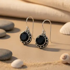 925 Silver <b>Black</b> Onyx Dangle <b>Earrings</b> <b>for</b> <b>Women</b> Trendy Geometric Crown Pattern Platinum Religious Style <b>for</b> Party or Gift - Product Image 2