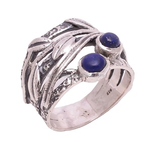 Wholesale Fine 925 Sterling Silver <b>Rings</b> Natural Lapis Gemstone Jewelry <b>Indian</b> Wedding Jewelry Suppli - Product Image 1