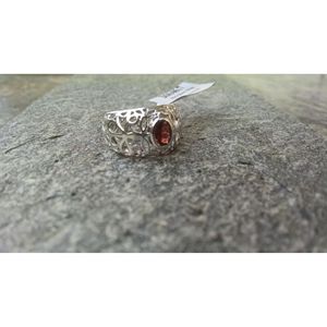 Fine <b>Silver</b> <b>Ring</b> with Geometric Pattern Rhodium Plated Luxury Classic Style Natural Stone Inlay Memorial Jewelry - Product Image 3