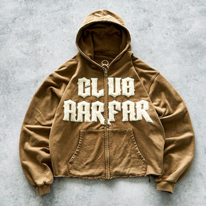 Ropa de calle marrón para hombres Moda de moda Nueva sudadera Cremallera Boxy Hip-hop Elegante Otoño Vintage Boxy Sudaderas con capucha con 2 bolsillos - Product Image 2