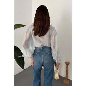 Blusa Azul con Volantes - Azul - Product Image 5