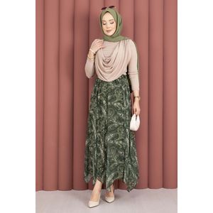 Khaki Asymmetrical Cut Chiffon <b>Skirt</b> Shawl Pattern Soft Breathable Straight Pencil Wrap Styles Digital Printed Natural Waistline - Product Image 5