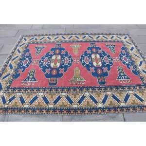 Grand tapis turc vintage 5,6x7,8 pi (170x237 cm), tapis Ikat rouge - Product Image 4