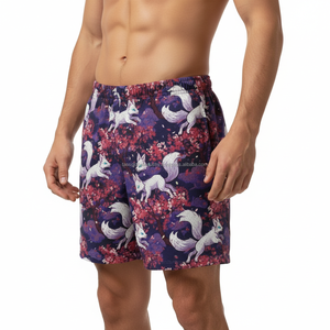Pantalones Cortos de Malla Transpirables para Hombre al por Mayor, Diseño OEM Japonés Kitsune Fox Print Sakura Blossom Art, Pantalones Cortos de Hip Hop para Verano 2026 - Product Image 3