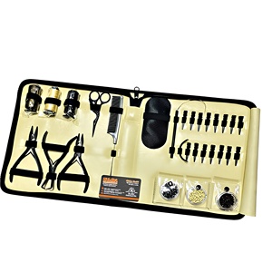 Kit d'outils professionnels tout-en-un en acier inoxydable pour extensions capillaires – Personnalisable, avec pinces noires, ciseaux, clips, perles à boucle et accessoires pour extensions - Product Image 6