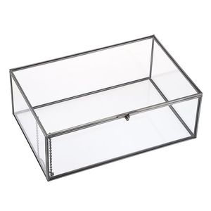 Modern Rectangle Glass <b>Storage</b> Box Trinket Jewelry Organizer Glass Box with Hinged Lid Tabletop Decorative Box for Office Box - Product Image 4