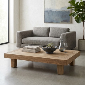 Our Modern Furniture Aswattha Visionary <b>Solid</b> <b>Wood</b> Coffee Table Low Platform Wooden Center Table For Living Room Setup Art - Product Image 3