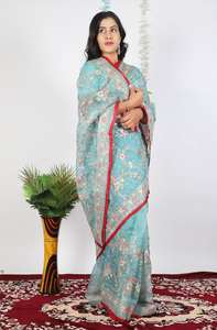 Collection de saris de créateur traditionnel indien avec travail de broderie de séquence en tissu Organza pour les femmes vêtements de fête - Product Image 3