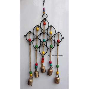 Campanas de Viento Bohemias de Hierro Reciclado, Artesanía con Cuentas Metálicas, Decoración Colgante para Interiores/Exteriores, Patio y Sala de Estar - Product Image 2