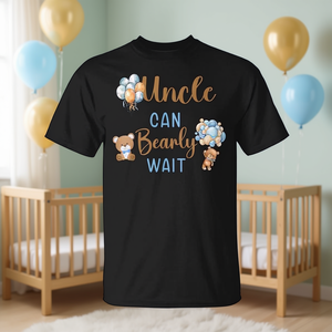 Camiseta Unisex para Baby Shower con la Frase 'Uncle Can Bearly Wait', Promocional y Gratuita - Product Image 3