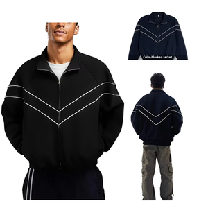 Veste de sport surdimensionnée Logo personnalisé Lavage à l'acide Coupe ample Vintage Fermeture éclair Col montant Veste de survêtement pour homme - Product Image 2