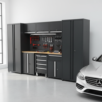 Système d'armoires à outils de garage en acier SPCC robuste de 3300 mm avec établi, panneau perforé et tiroirs verrouillables OEM ODM