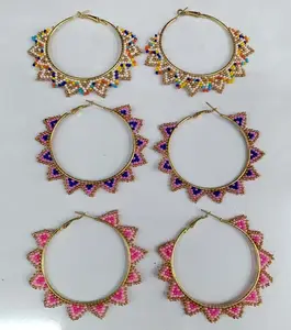 热销耳环设计女性批发价格时尚玻璃种子珠珠宝耳环评估印度GC-ER-283