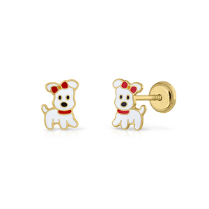Pendientes de oro para niños con esmalte Diseño de perro cachorro Joyería para niños - Product Image 1